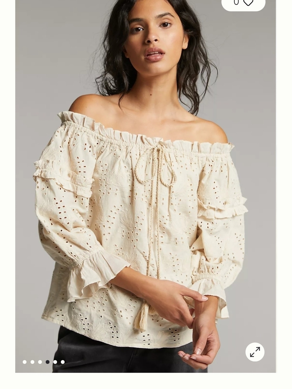 Anthropologie Seen Worn Kept Jane Eyelet Lace Off-The-Shoulder Blouse Size 6
